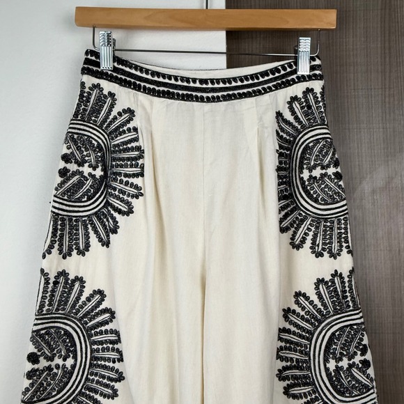 Anthropologie Ollari Cream Embellished Wide Leg Pants - Picture 8 of 16